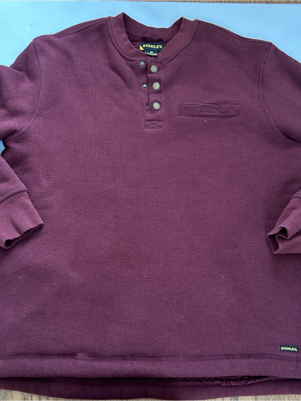 Burgundy Stanley long sleeve thermal snap placket Henley shirt with cozy sherpa